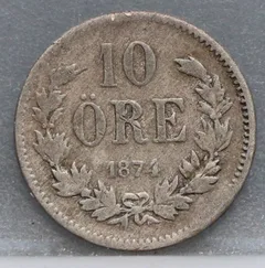 10 Öre 1874 Zweden — Zilver voorzijde