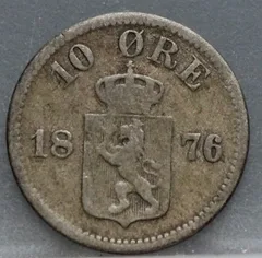 10 Øre 1876 Noorwegen Zilver voorzijde