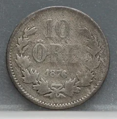 10 Öre 1876 Zweden — Zilver voorzijde