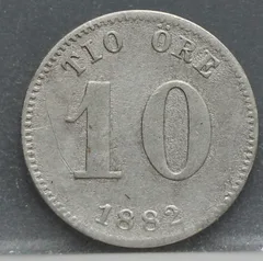 10 Öre 1882 Zweden — Zilver voorzijde