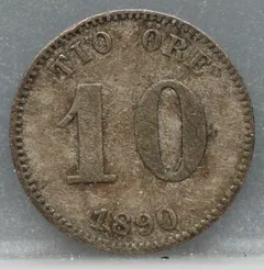 10 Öre 1890 Zweden — Zilver voorzijde