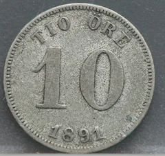 10 Öre 1891 Zweden — Zilver voorzijde