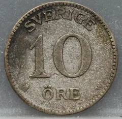 10 Öre 1918 Zweden Zilver achterzijde