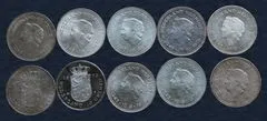 10 stuks zilveren 10 gulden 1970 en 1973