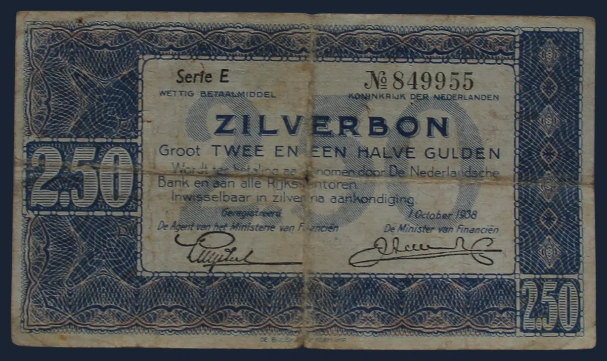 2½ Gulden Zilverbon 1938
