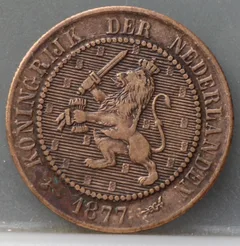 2½ Cent 1877 — Bronzen Halve Stuiver Willem III voorzijde, brons