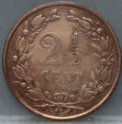 2½ Cent 1880 – Halve Stuiver Brons Willem III achterzijde