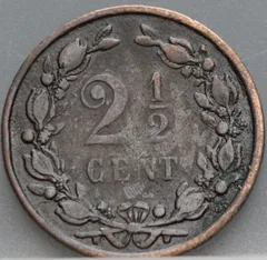 2½ Cent 1886 — Halve Stuiver Brons achterzijde, Nederland