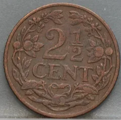 2½ Cent 1915 — Bronzen Halve Stuiver Wilhelmina achterzijde, Nederland, brons