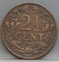 2½ Cent 1916 — Halve Stuiver Wilhelmina Brons achterzijde, Nederland