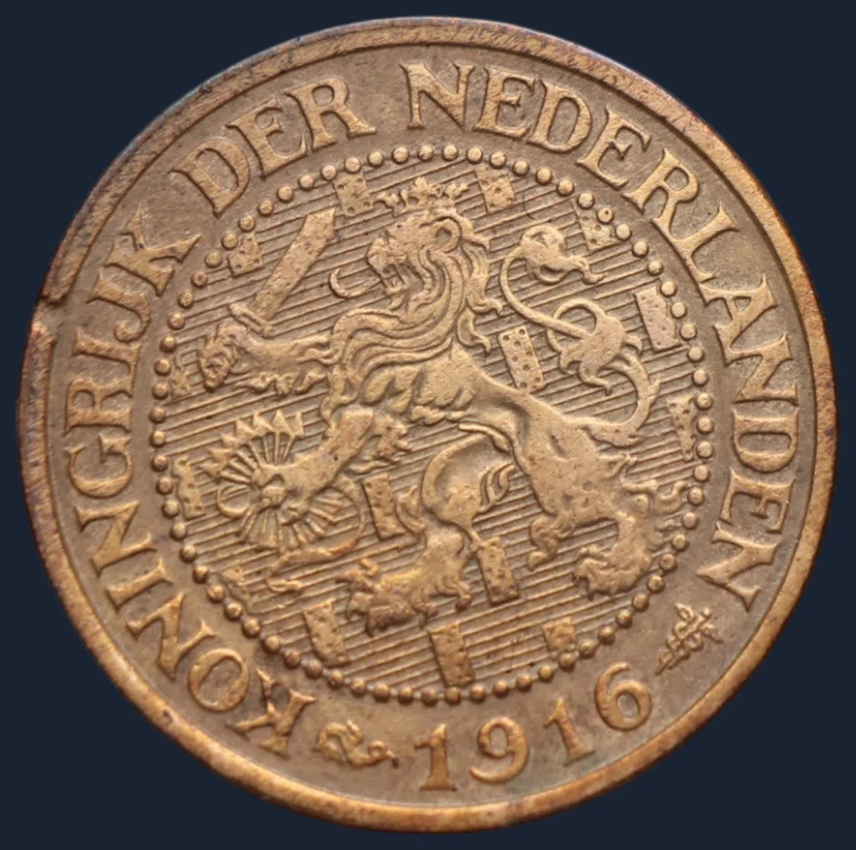2½ Cent 1916 — Halve Stuiver Wilhelmina Brons