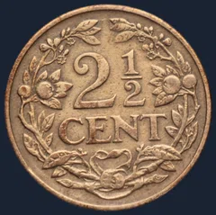 2½ Cent 1916 — Halve Stuiver Wilhelmina Brons