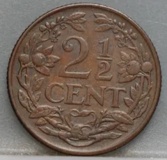 2½ Cent 1929 — Halve Stuiver Wilhelmina Brons achterzijde
