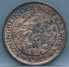 2½ Cent 1941 — Halve Stuiver Nederland Brons voorzijde, Koninkrijk der Nederlanden