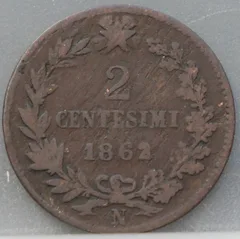 2 Centesimi 1862 (N) Italië — Koper voorzijde