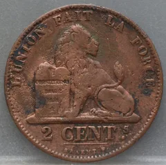 2 Centimes 1859 België — Koper voorzijde