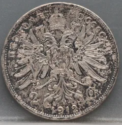 2 Corona 1912 Oostenrijk Zilver achterzijde, Zilver (Ag)