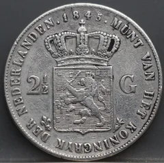 2½ Gulden 1845 — Rijksdaalder Willem II (lelie met parel) achterzijde, Nederland