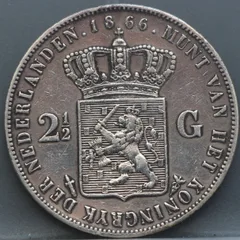 2½ Gulden 1866 — Rijksdaalder Willem III achterzijde, Nederland, Zilver