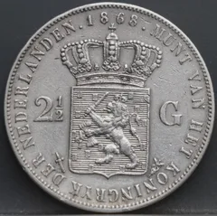 2½ Gulden 1868 — Rijksdaalder Willem III achterzijde, Zilver