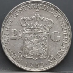 2½ Gulden 1930 Wilhelmina — Zilver achterzijde, Zilver .720