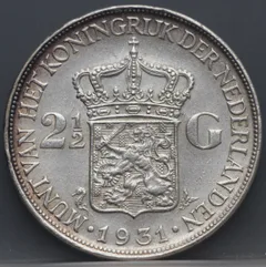 2½ Gulden 1931 Wilhelmina — Zilver achterzijde, Zilver .720
