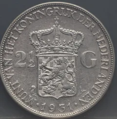2½ Gulden 1931 Wilhelmina — Zilver achterzijde, Zilver .720