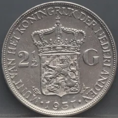 2½ Gulden 1937 Wilhelmina — Zilver achterzijde