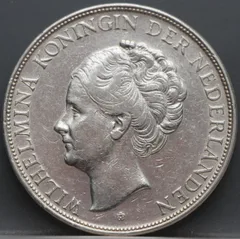 2½ Gulden 1937 Wilhelmina — Zilveren Rijksdaalder voorzijde, Zilver .720