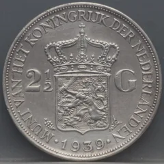 2½ Gulden 1939 — Zilveren Rijksdaalder Wilhelmina achterzijde, Zilver .720
