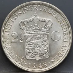2½ Gulden 1943 D — Zilver achterzijde