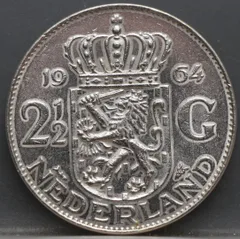 2½ Gulden 1964 — Rijksdaalder Nederland Zilver voorzijde