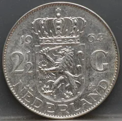 2½ Gulden 1964 — Rijksdaalder Nederland Zilver voorzijde