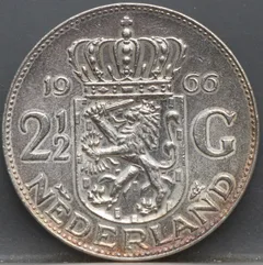 2½ Gulden 1966 — Rijksdaalder Nederland Zilver voorzijde