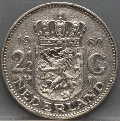 2½ Gulden 1980 — Rijksdaalder Nederland Nikkel voorzijde