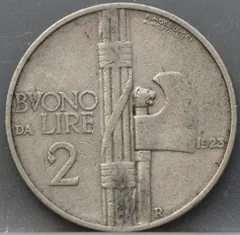 2 Lire 1923 Italië — Nikkel voorzijde