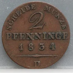 2 Pfenninge 1834 (D) Pruisen — Koper voorzijde