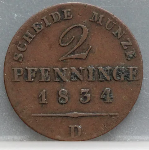 2 Pfenninge 1834 (D) Pruisen — Koper