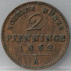 2 Pfenninge 1852 Pruisen — Koper voorzijde