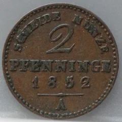 2 Pfenninge 1852 Pruisen — Koper voorzijde