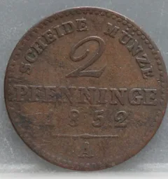 2 Pfenninge 1852 Pruisen — Koper voorzijde