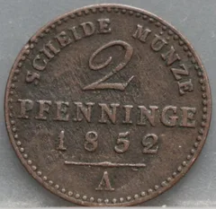 2 Pfenninge 1852 Pruisen — Koper voorzijde