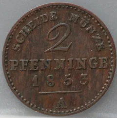 2 Pfenninge 1853 (A) Pruisen — Koper voorzijde