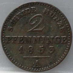 2 Pfenninge 1853 Pruisen — Koper voorzijde