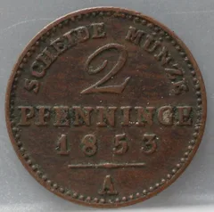 2 Pfenninge 1853 Pruisen — Koper voorzijde