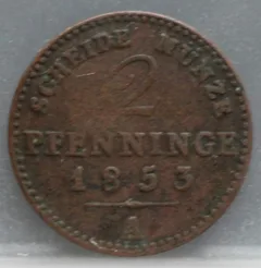2 Pfenninge 1853 Pruisen — Koper voorzijde