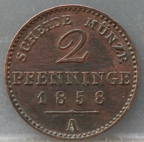 2 Pfenninge 1858 Pruisen Koper