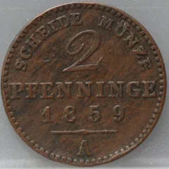 2 Pfenninge 1859 Pruisen — Koper voorzijde
