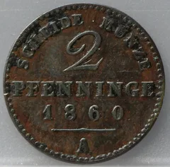 2 Pfenninge 1860 Pruisen — Koper voorzijde