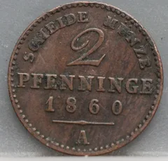 2 Pfenninge 1860 Pruisen — Koper voorzijde